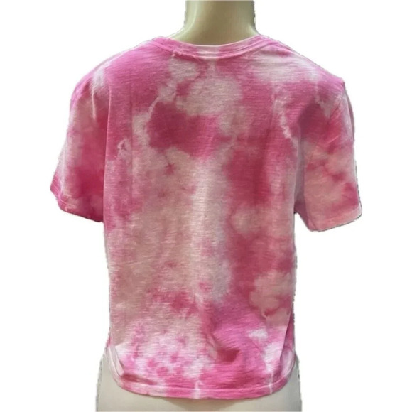 Lucky Brand L Pink Tie-Dye Logo Name Graphic Cotton Short Sleeve Crop Tee - Picture 4 of 6